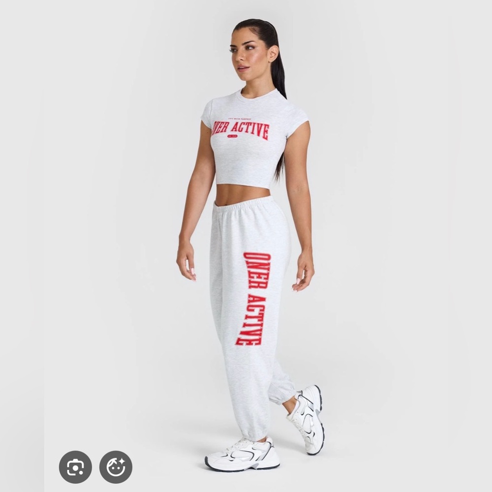 Oner Active Women's Light Gray Joggers with Red Logo - Small Long